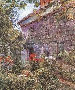 Childe Hassam Old House and Garden at East Hampton, Long Island oil on canvas